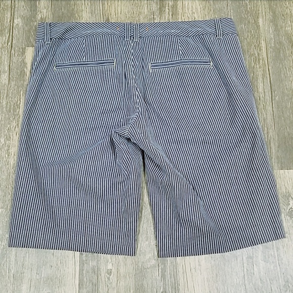 Blue White Pinstripe Bermuda Shorts - Picture 5 of 6